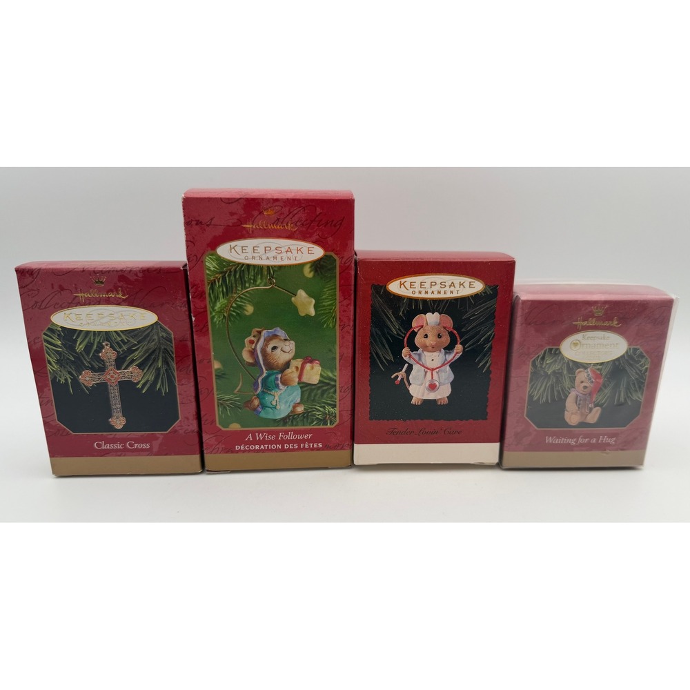 Hallmark Keepsake Ornament Lot 4 Classic Cross Wise Follower Nurse Mouse Bear